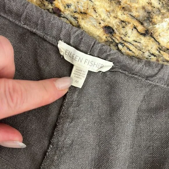 Eileen Fisher Brown Linen Wide Leg Mid Rise Pants Size M - Picture 11 of 13